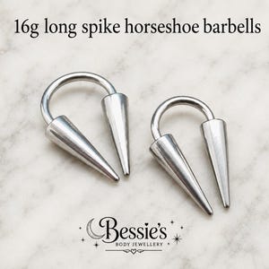 Piercing de septum con forma de herradura y punta larga de 16 g, estilo gótico, piercing punk, joyería gótica, joyería alternativa, septum con punta