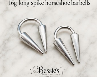 16g Long Spike Horseshoe Barbell, Gothic Septum Ring, Punk Piercing, Goth Jewellery, Alternative Jewellery, Spiked Septum