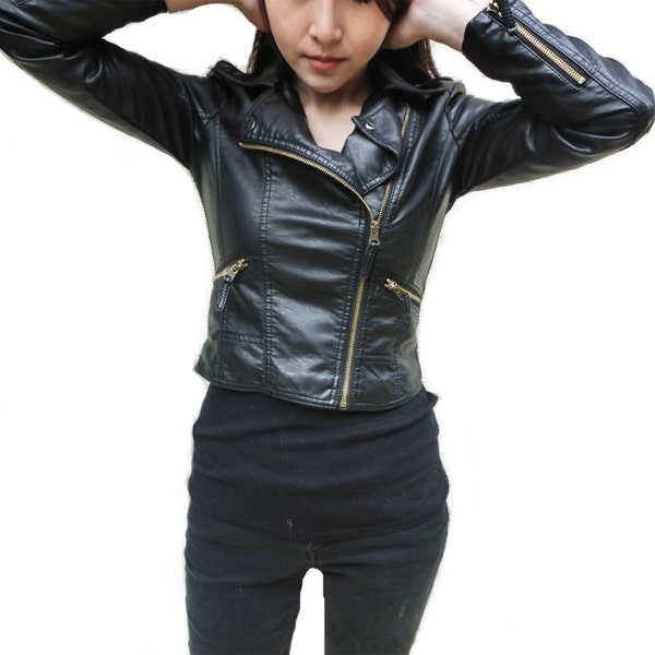 Black Leather Jacket womens small petite!