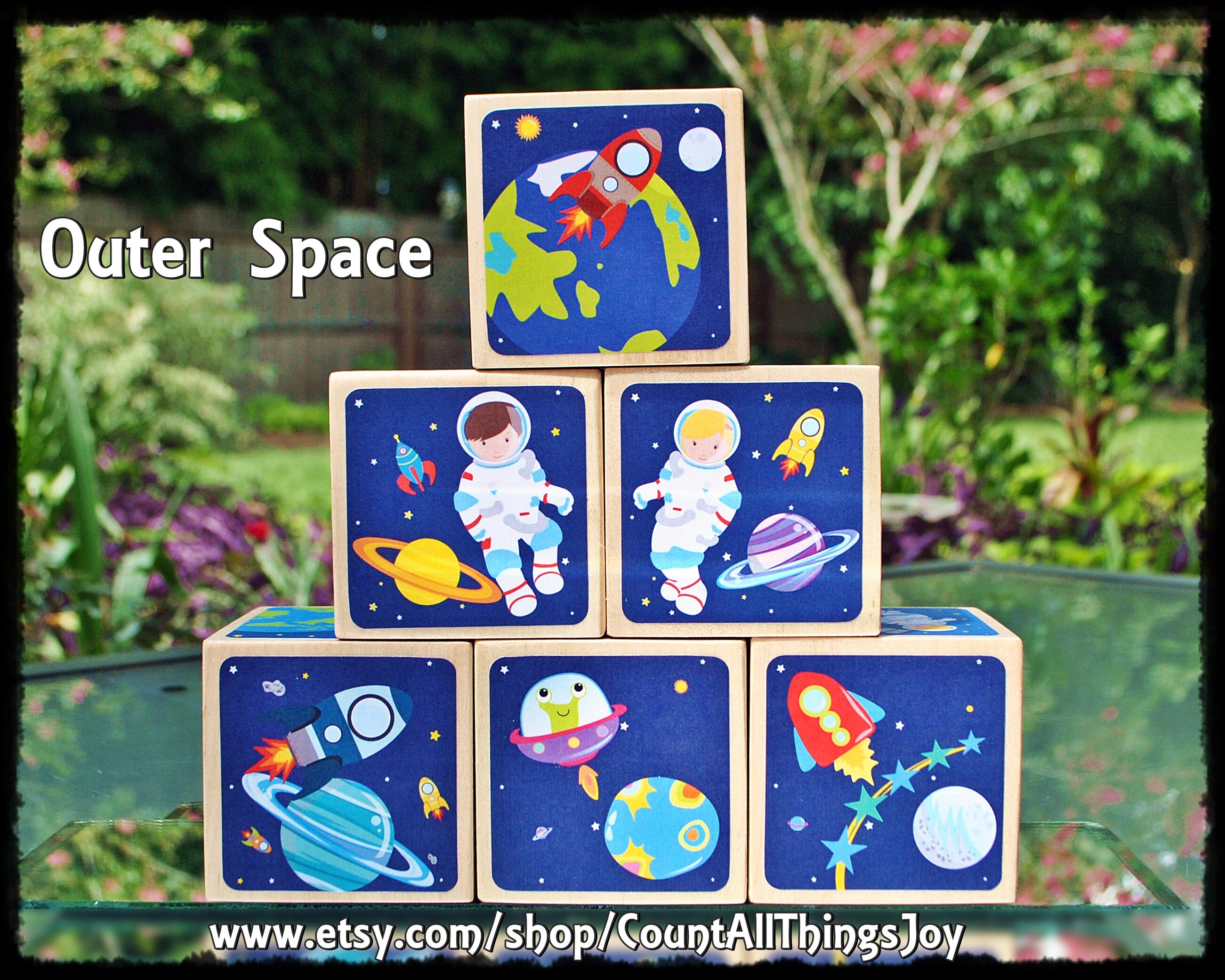 Personalized OUTER SPACE blocks Astronaut Alien Space Ship Etsy