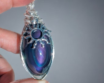 Pendentif Obsidienne oeil céleste violette argent soleil