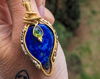 Pendentif Lapis-lazuli et Péridot vermeil or