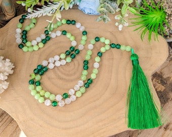 Mother Nature Mala Necklace 108 Natural Selenite, Calcite, Jade Beads
