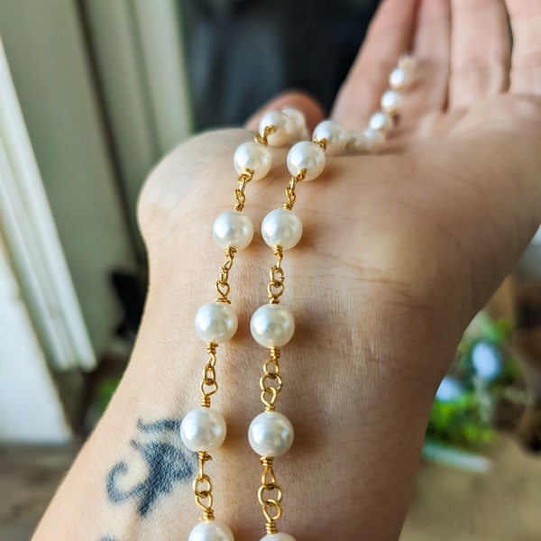 Collier rosaire perles culture nacre blanche et soleil