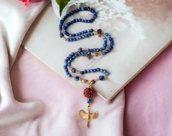 Collier Mala Isis Sodalite et Rudraksha