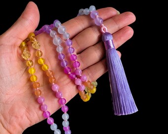 Mala necklace with 108 beads for boosting optimism and abundance (6mm)