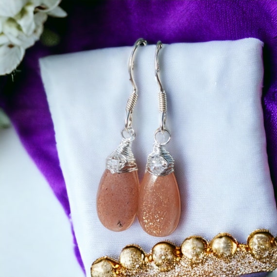 Boucles d'oreilles Pierre de soleil et Diamants Herkimer argent 925