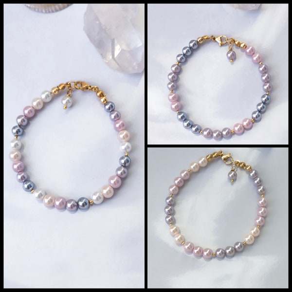 Bracelets perles de culture multicolore or