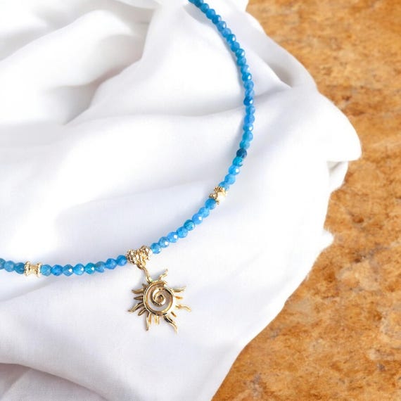 Collier ras de cou Apatite microfacetté soleil or 18ct
