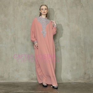Maxi Dress, Resort Wear, Summer Daily Look, Boho Dress, Simple, Home Dress, Sequined Abaya, Soft Pink Color