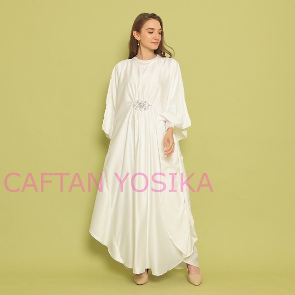 Caftan en satin d'or rose solide, taille unique Plus, robe de villégiature, robe de soirée d'été, caftan, vêtements de plage, robe de maison