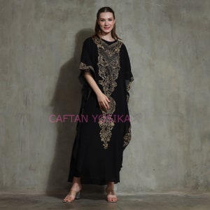 Black Embroidered Chiffon Caftan, Caftans For Women, Kaftans, Embroidered Caftan Dress, Caftan Maxi Dress, Caftans For Women, Caftans