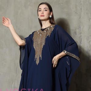 Caftan Maxi Dress in Navy Blue, Resort Dress, Beach Caftan Dress, Gift for her, Oversized Caftan, Bridesmaid Dress, Dress for Vacation