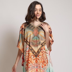 Orange Pastel Caftan Simple Wedding Guest Dress, Silk Caftan Resort Wear Caftans Dress for Guest, Beach Wedding Forest Theme Classic Gown