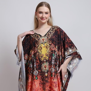 Orange Silk Caftan Simple Wedding Guest Dress, Silk caftans Resort Wear Caftans Dress for Guest, Beach Wedding Forest Theme Classic Gown