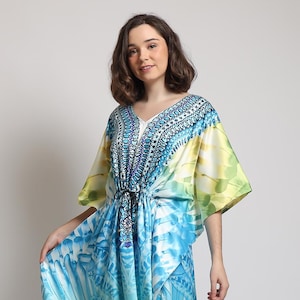 Blue Caftans Floral Print, Vibes, Caftans Elegant Resort Wear, Cruise Caftans Vacation, Night Dressing Gown, Wedding Kaftan Maxi Dress Gift