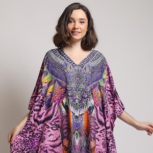 Violet Silk Japan Kaftan Dress Silk Caftan Full Length Loungewear Kaftan Pool Cover Up Dressing Gown Plus Size Maxi Dress Gifts for Mother