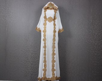 white and gold women's dress