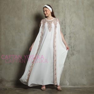 Sexy White Abaya Dress, Lounge Wear, Summer Dress, Arab Style, Boho Embroidered Dress, Luxury Style.