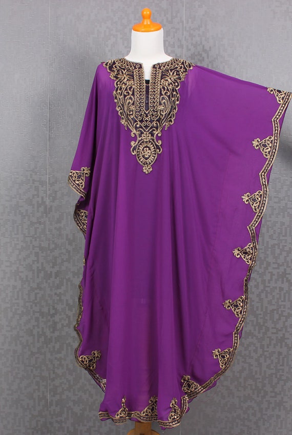 purple and gold kaftan dress