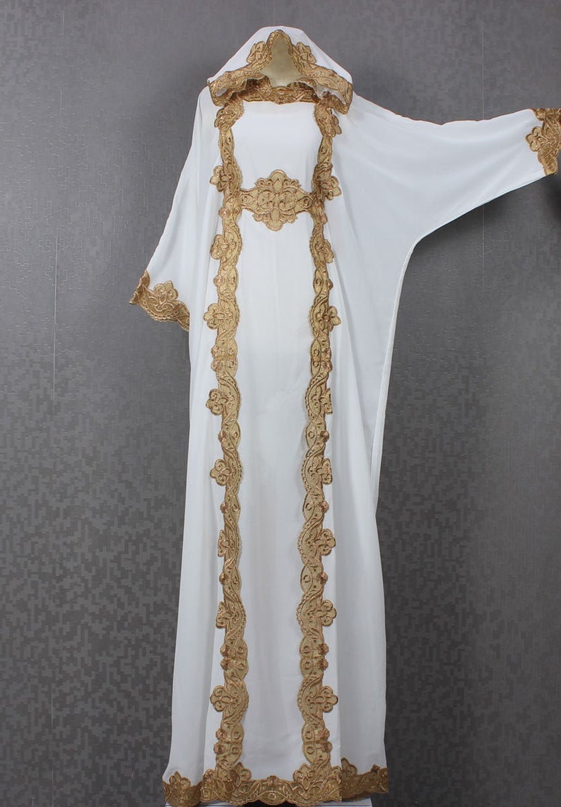 white and gold kaftan