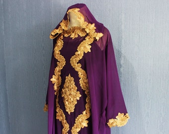 purple and gold dress