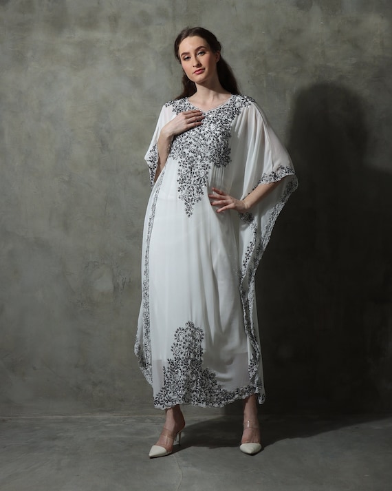 chiffon caftan dress caftan style chiffon belted dress Off-White / FR 32