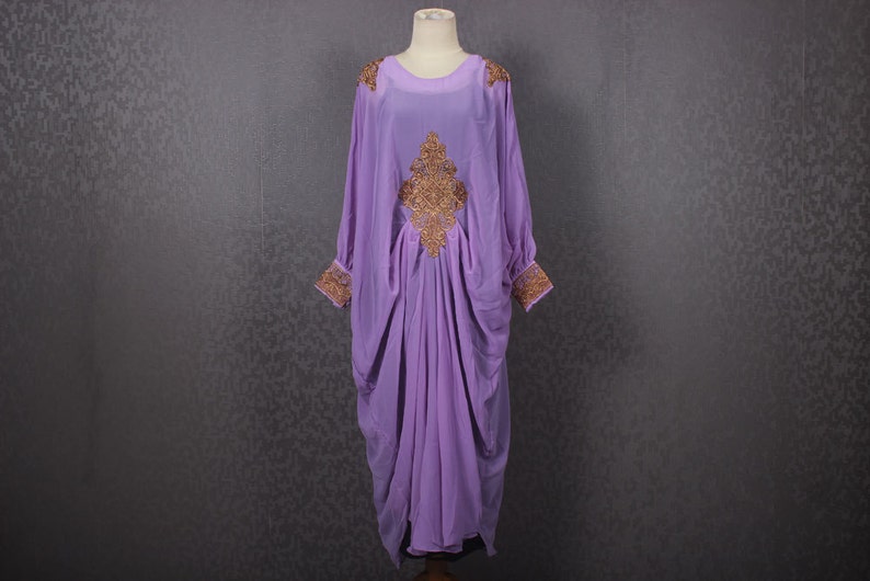 Purple Kaftan With Gold Embroidery Plus Size Dress Kaftan Etsy