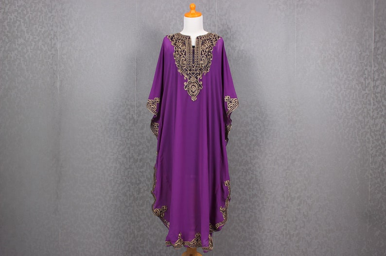 purple and gold kaftan dress