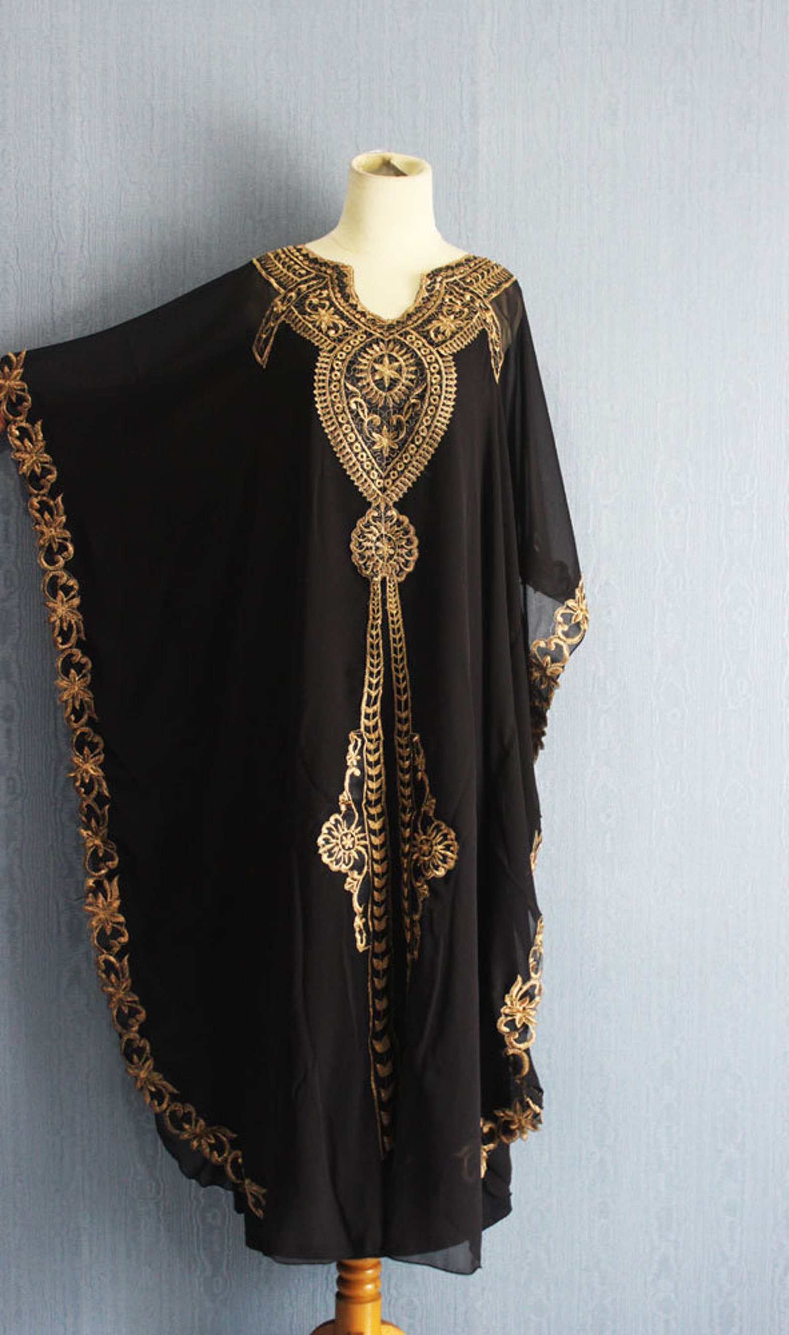 Handmade Embroidery Kaftan Dress Yellow Gold Ethnic Kaftans Etsy