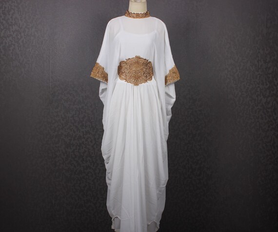 white and gold kaftan abaya
