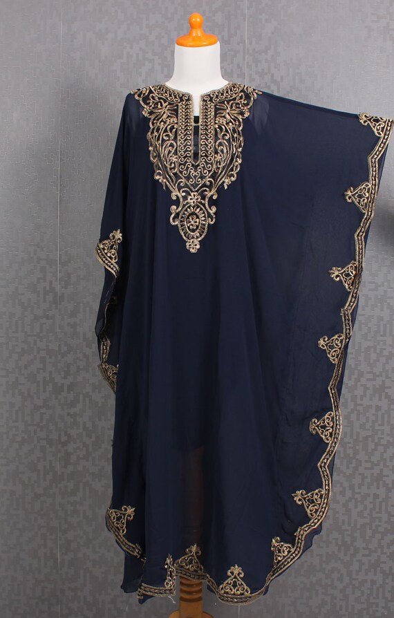 Navy Kaftan Maxi Dress Gold Embroidery Kaftan Plus Size | Etsy