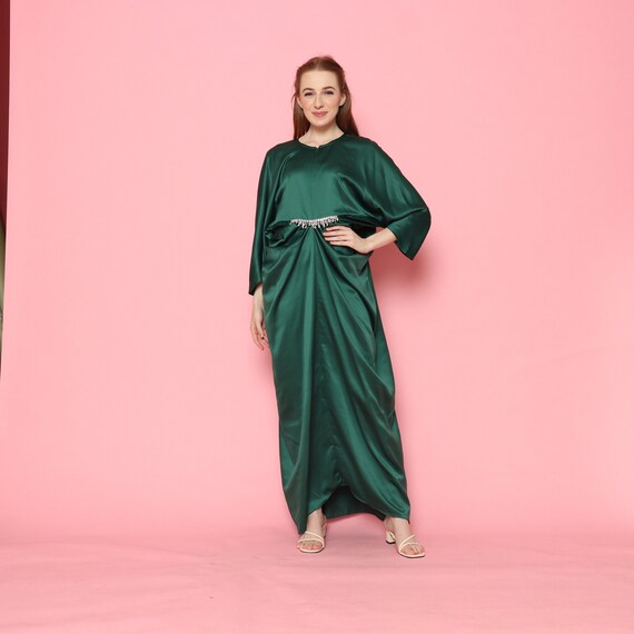 green emerald velvet dress pretty INDY|Plus Size Satin Empire Waist Maxi Bridesmaid Dress with Pockets