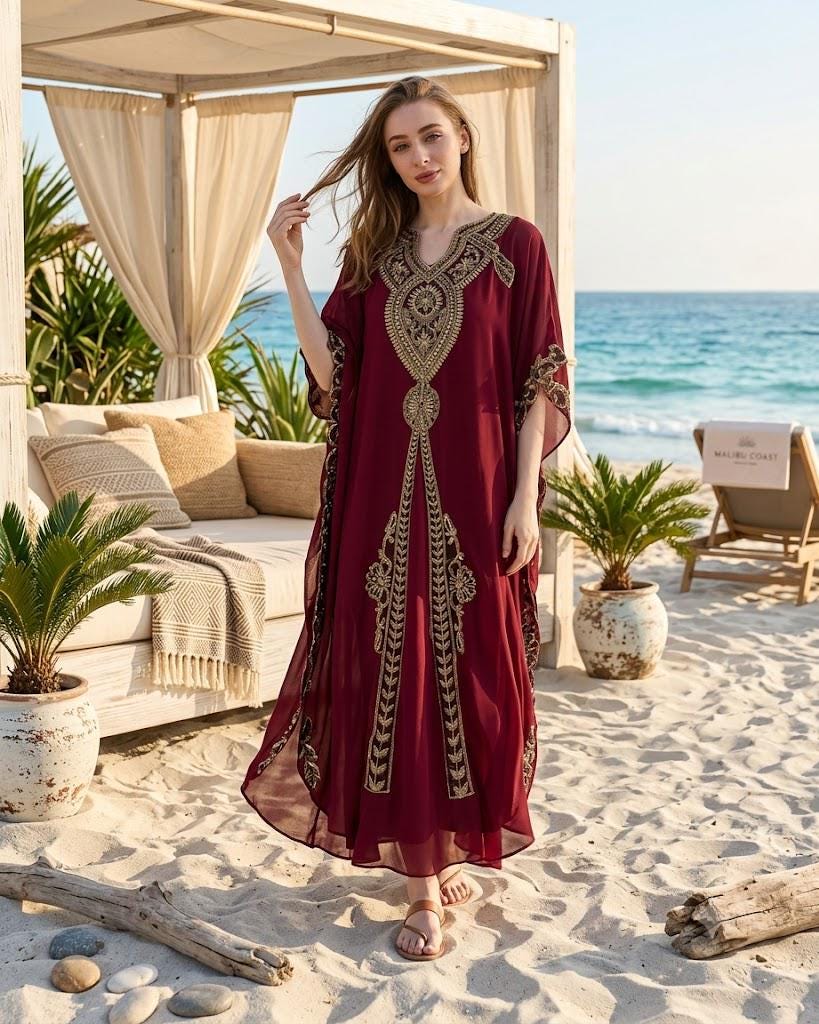 maroon beach dress Midnight Maroon Maxi Hawaiian Dress with Floral Design