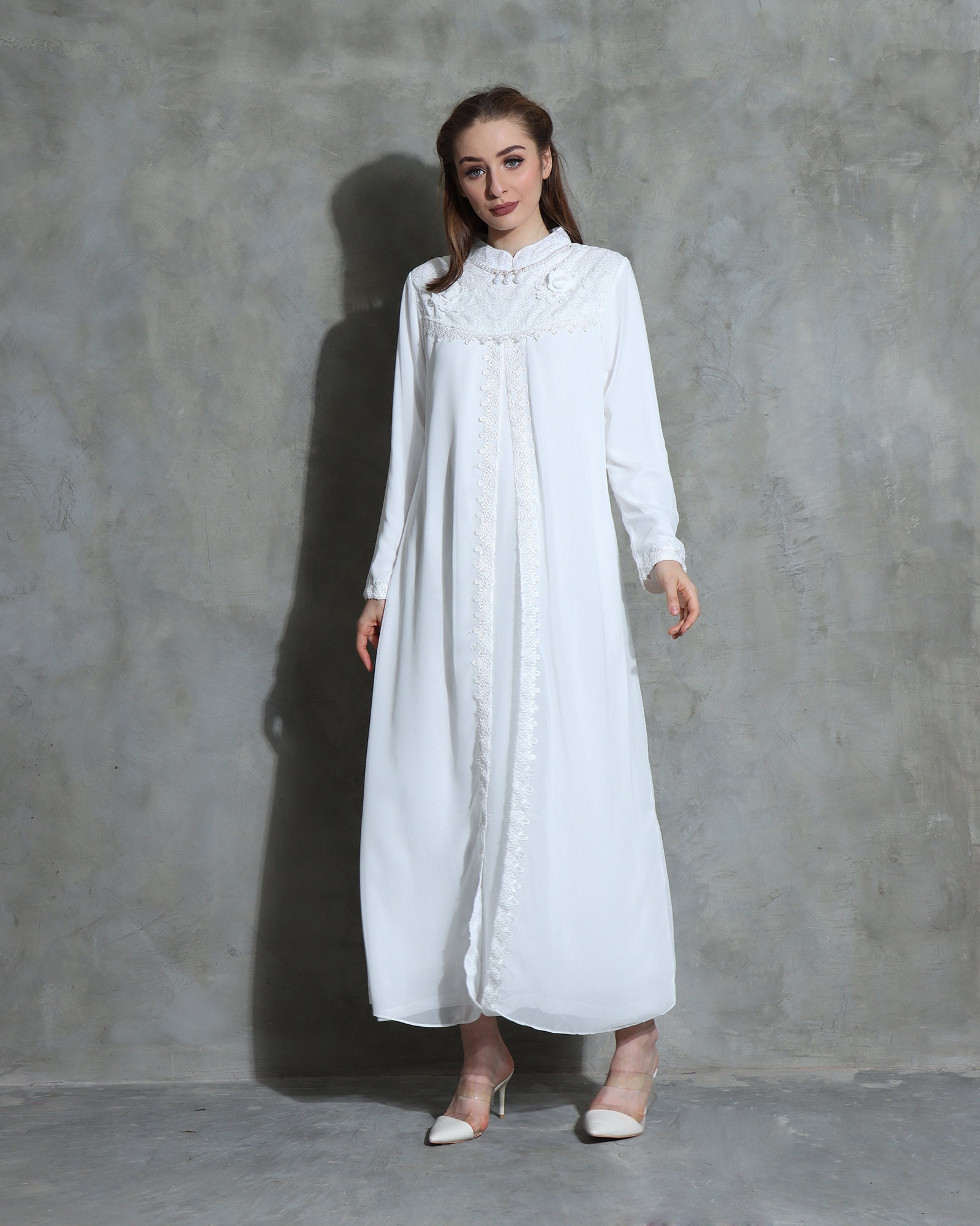 White Abaya Muslim Dress Eid Mubarak Ramadan Dresses Womens | Etsy