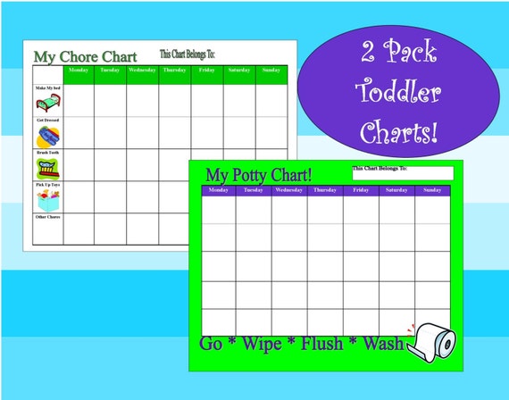2 pack printable toddler charts chore chart and potty chart etsy toddler charts