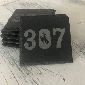 Square Wyoming 307 Slate Coaster Set of 6 / University of Wyoming / Steamboat / Cowboy Joe / 307 / Cowboys