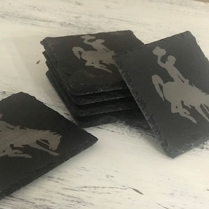 Square Wyoming Steamboat Slate Coaster Set of 6 / University of Wyoming / Cowboy Joe / 307 / Cowboys