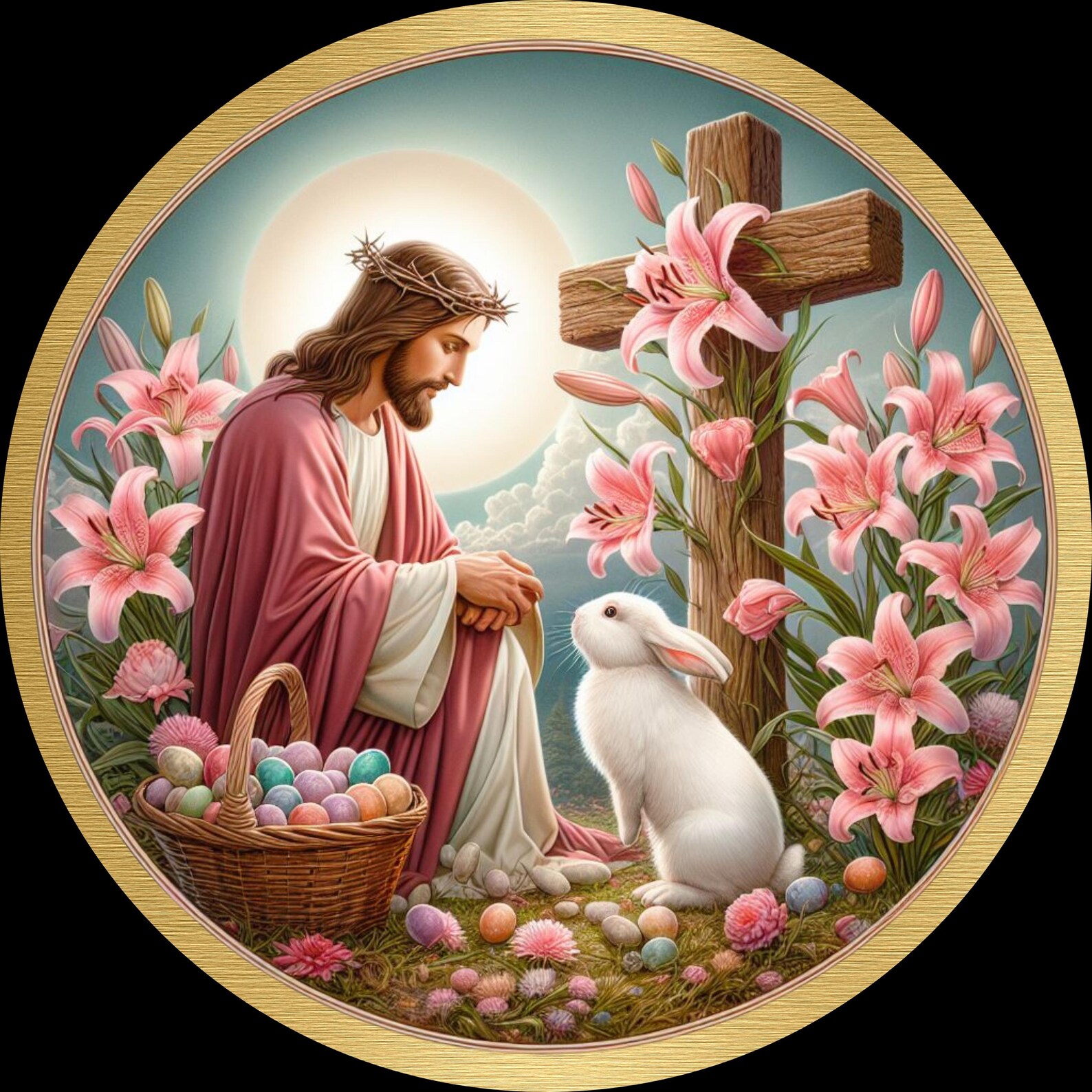 Easter Sign With Jesus, Cross and Bunny, Easter Sign for Wreaths ...