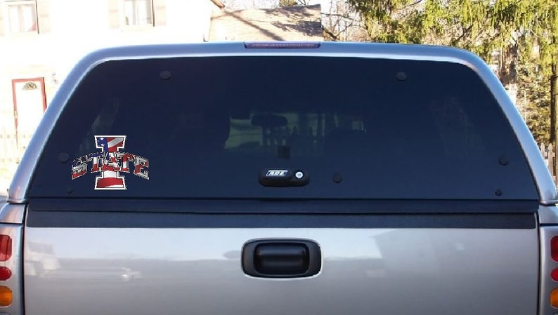 Iowa State Patriotic Window Decal Printed on Window Perf Vinyl.