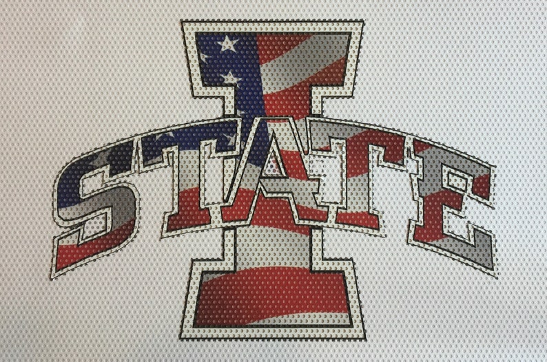 Iowa State Patriotic Window Decal Printed on Window Perf Vinyl.