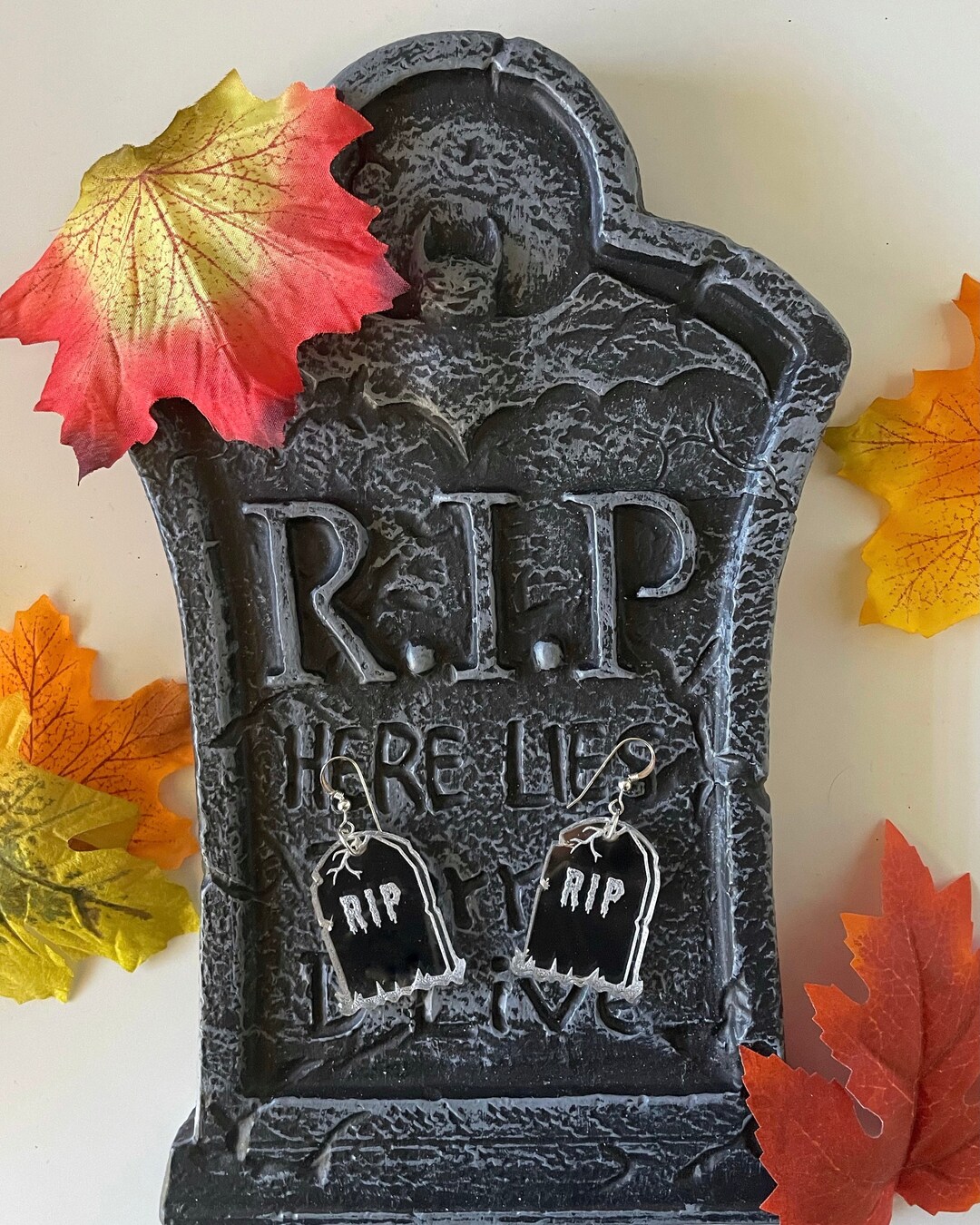 Halloween Rip Halloween RIP Tombstone Mirrored Acrylic Earrings - Sterling Silver ...