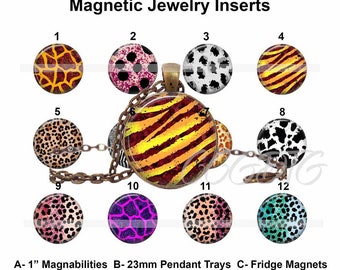 Animal Print Jewelry Inserts, Magnet Inserts for Magnabilities Interchangeable Magnetic Inserts for 23mm Pendants, 1" Button Inserts