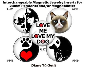 Inserts magnétiques pour bijoux pour chat et chien : pendentif de 23 mm ou grossissements