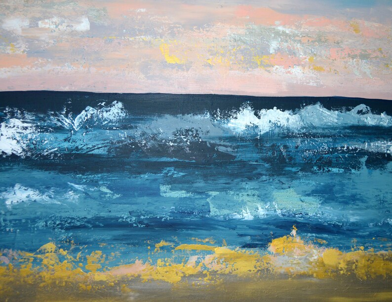 Abstract Seascape Painting Original Acrylic Art 'Blushing Etsy