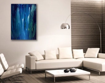 Large Modern Abstract Painting Blue/ Navy/ Aqua: Original Art 'Serenity in Blue' 30x40