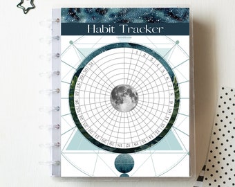 Tracker d'habitude de lune circulaire imprimable pour Happy Planner, Inserts de planificateur heureux, Tracker d'habitude de lune, Tracker d'habitude circulaire imprimable Lune