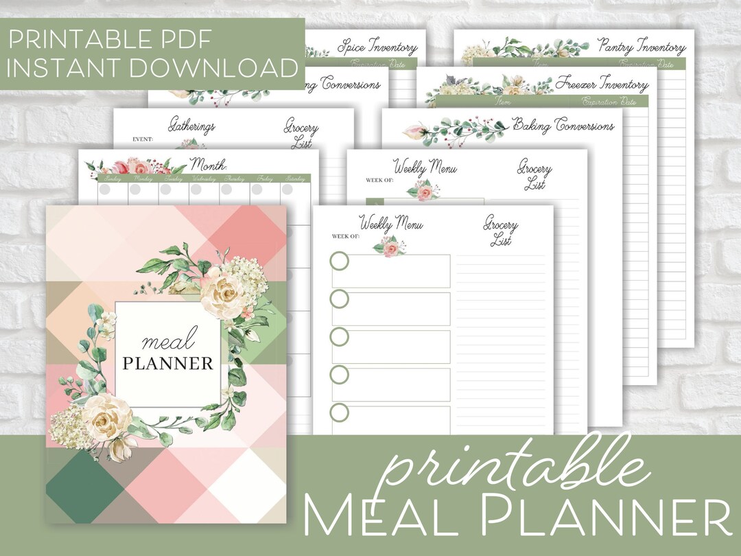 Printable Floral Meal Planner, Meal Planning Binder, Digital Meal ...