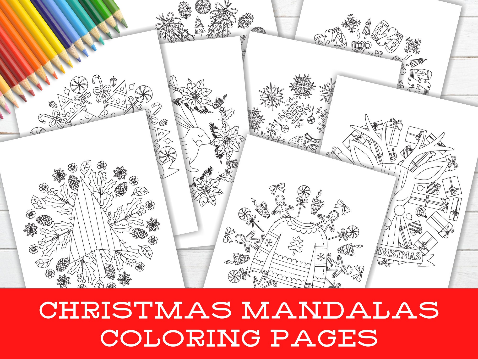 Printable Christmas Mandala Coloring Pages Printable Etsy