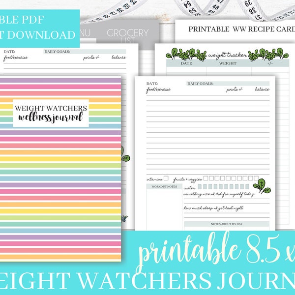 Afdrukbare Weight Watchers Journal, afdrukbare WW Binder, Weight Watchers Tracker PDF, Weight Watchers Binder Printables, WW Binder